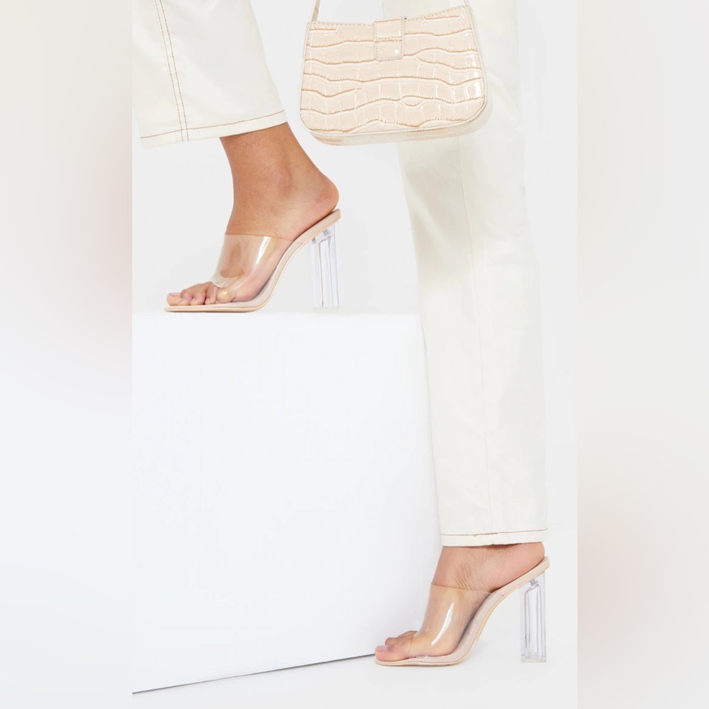 PrettyLittleThing | Nude Clear High Block Mule Heel